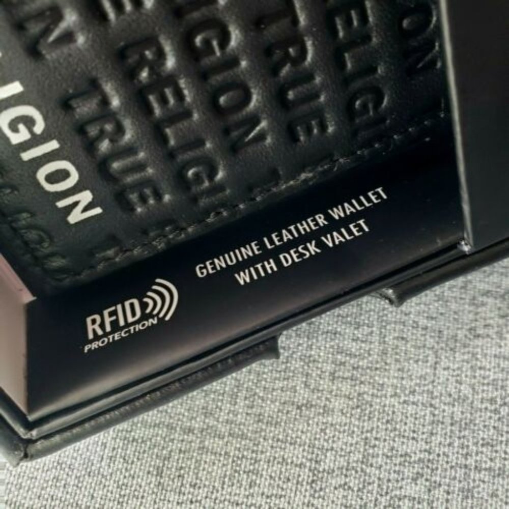 NWT True Religion EMBOSSED LEATHER WALLET BiFold